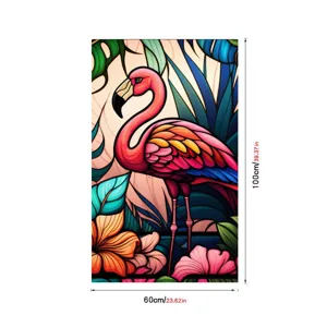 Detail view of colorful flamingo stained glass window film, size 100x60cm, non-adhesive.