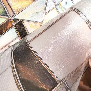 Decorative 3D stained glass window film, highly embossed geometric texture detail shot