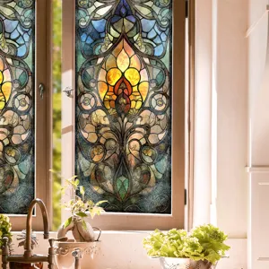 Glas-in-lood raamfolie decoratieve privacy raamsticker vintage kasteel stijl home decor