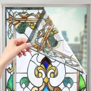 Viktorianische Buntglas Fensterfolie dekorative Sichtschutz statische Glasaufkleber