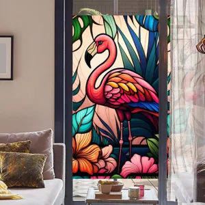 Stained glass flamingo window film retro tropical flower PVC electrostatic glass sticker decor
