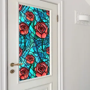 Film pour fenêtre rose en verre vitrail adhésif statique décoratif pour porte vitrée maison.