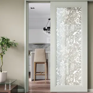 Decorative window film with white lace floral pattern for glass door privacy and home decor.