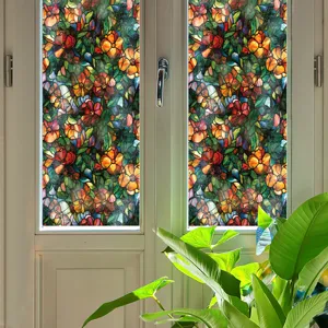 Film pour vitre style Tiffany verre teint vitrail autocollant décoratif floral maison