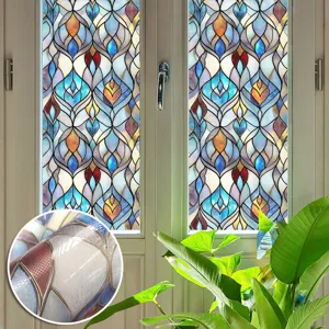 3D stained glass window film decorative privacy static cling adhesive detail view