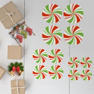 Nordic Christmas candy round self-adhesive tile stickers, festive floor and wall decor.