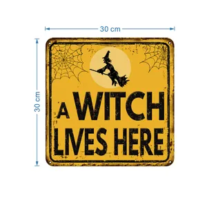 Halloween metalen bord vintage heks wanddecoratie 30x30cm retro spooky teken voor thuis feest