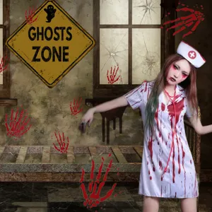 Halloween horror muurstickers met bloederige handafdrukken enge geest waarschuwing
