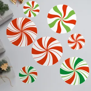 Nordic Christmas candy round self adhesive tile wall stickers, festive home floor decor details.