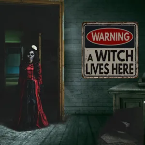 Halloween waarschuwing metalen bord retro wanddecoratie heksen thema hangplaque.