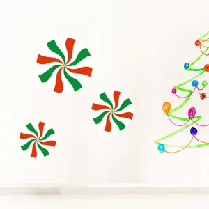 Nordic Christmas candy round self-adhesive tile wall sticker for home holiday decor.