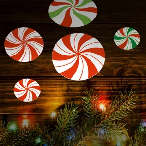 Christmas peppermint round self-adhesive tile stickers for wall and floor decor, detail view.