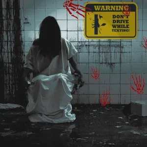 Halloween eng waarschuwing muursticker detail met bloederige handafdrukken.