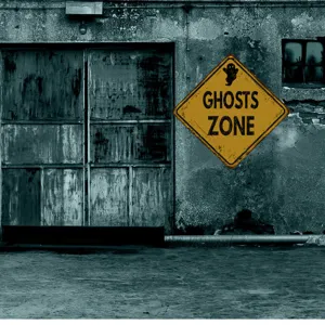Halloween horror muursticker, geel spookzone waarschuwingsbord voorgeestige feestdecoratie.