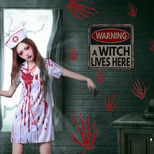 Halloween horror muurstickers eng heks waarschuwing bord griezelige feestdecoratie