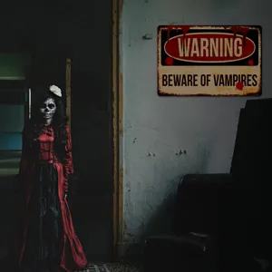 Halloween horror waarschuwing metalen bord muursticker, eng vampier bord voor feest.