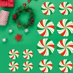 Autocollants carreaux bonbons Noël, stickers muraux et sol adhésifs festifs pour décoration.