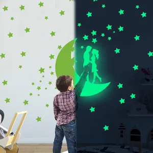 Stickers muraux luminescents etoiles lune couple romantique decoration chambre bebe