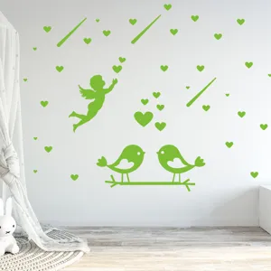 Set d'autocollants muraux ange et oiseau lumineux, parfait pour la déco de chambre et salon, vert.
