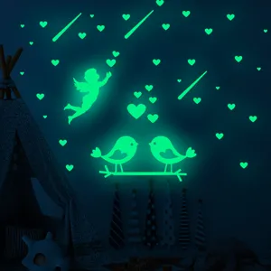 Autocollants muraux ange oiseaux lumineux brillent dans le noir étoiles stickers cœur pour chambre