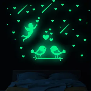 Autocollants muraux ange oiseaux saint-valentin lumineux brillent dans le noir deco chambre