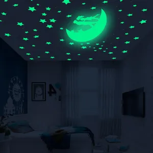Autocollants muraux lune et étoiles lumineux, stickers de plafond phosphorescents pour chambre.