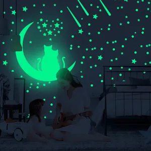 Autocollants muraux phosphorescents lune etoiles stickers fluorescents pour chambre
