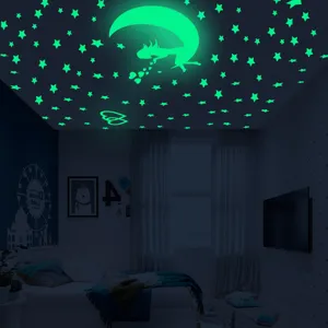Autocollants muraux luminescents étoiles lune fée pour décoration de chambre à coucher