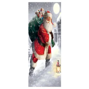 Pegatina de Puerta 3D de Navidad Papel Pintado Extraíble Papá Noel Escena de Nieve PVC Impermeable Decoración Salón Hogar