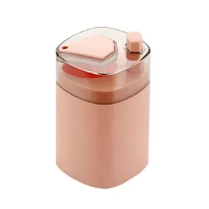 Automatic press toothpick dispenser box for home living room restaurant use, pink plastic holder.