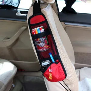 Car seat side organizer, multi-functional hanging storage bag for car interior drinks and phone.