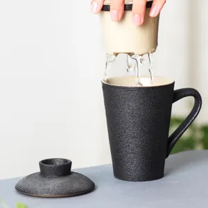 Teiera in Ceramica Creativa Semplice Tazza Rapida Tazza da Tè da Ufficio Con Filtro e Coperchio Smaltato Retro Regalo