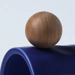 Nordic style Klein blue ceramic coffee mug with unique wooden ball handle for office home use.