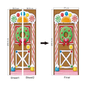 Autocollant de porte 3D Noël vue détaillée de la disposition divisée avec dimensions.