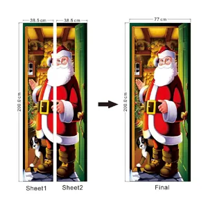Noël Père Noël 3D autocollant de porte amovible sticker mural pour décoration.