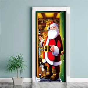 3D Noël Père Noël autocollant de porte papier peint amovible décoration murale chic