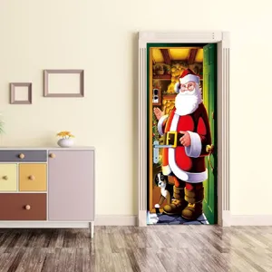 3D Noël autocollant de porte Père Noël sticker mural amovible pour salon décoration