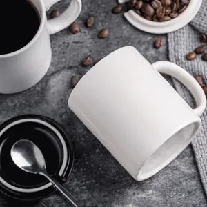 White ceramic coffee mug for office and home, elegant simple cup for daily drinking use.