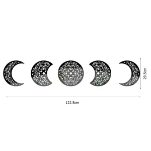 Detailed display of 3D acrylic moon phase wall stickers showing exact dimension guide.
