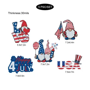 set 5 adesivi magnetici per auto con gnomo patriottico giorno dell'indipendenza americana