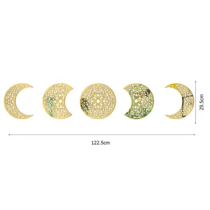 3D moon phase acrylic mirror wall sticker set, golden hollow decorative wall art decor.