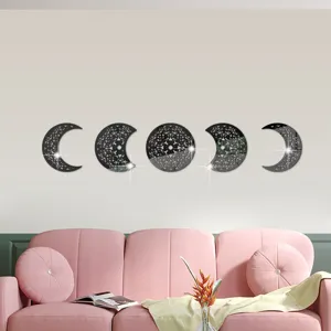 3D Moon Phase Acrylic Mirror Wall Sticker Self-Adhesive Home Decor Art Decal 1Set