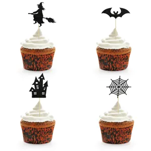 Halloween cupcake toppers glitter paper witch bat spider web party cake decorations