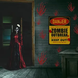 Halloween zombie uitbraak waarschuwing muursticker eng feest kamer decoratie verwijderbaar