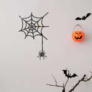 Halloween acrylic mirror spider web wall sticker, 3D black reflective home party decor.