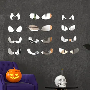 Halloween acrylic mirror wall stickers featuring spooky peeping eyes designs for party decor.