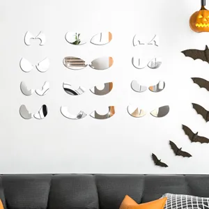 Halloween peeping eyes acrylic mirror wall sticker detail view for festival decoration.