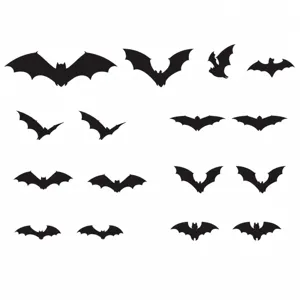 Halloween bat acrylic mirror wall sticker dimension chart detailing various sizes and shapes.