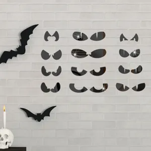Halloween acrylic mirror wall stickers, 3D spooky peeping eyes and bat decals for decor.