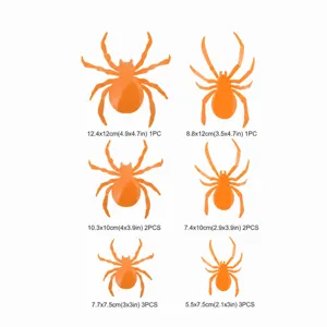 Tabla de tallas de pegatina de pared de araña 3D con dimensiones y recuentos.